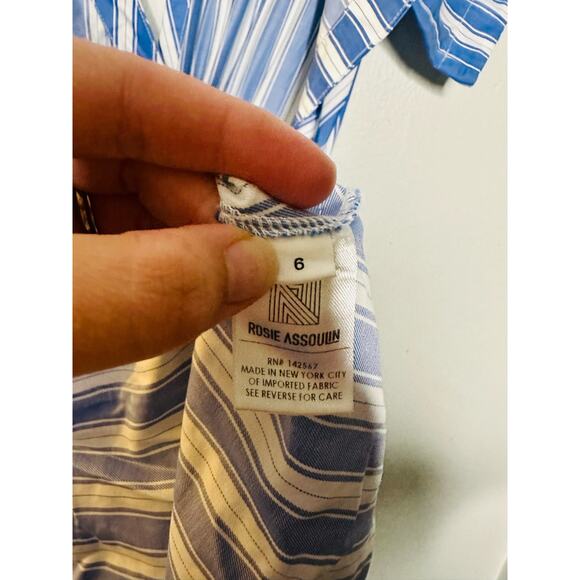 ROSIE ASSOULIN Blue White Striped Wrap Skort Side Slit V-Neckline Dress Size 6 - Picture 11 of 16